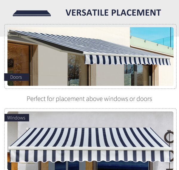 Outsunny Garden Patio Manual Retractable Awning Canopy Sun Shade Shelter, 3m x 2.5m-Blue/White