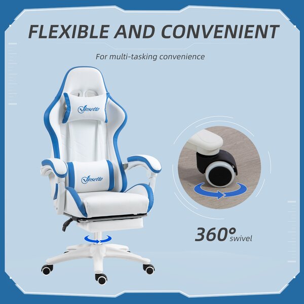 Vinsetto Racing Gaming Chair, Reclining PU Leather Computer Chair w/ 360° Swivel Seat, Footrest, Removable Headrest & Lumber Support, White Aosom UK