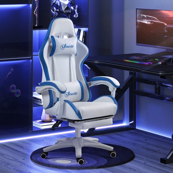 Vinsetto Racing Gaming Chair, Reclining PU Leather Computer Chair w/ 360° Swivel Seat, Footrest, Removable Headrest & Lumber Support, White Aosom UK