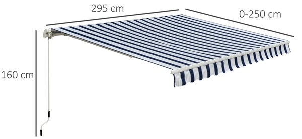 Outsunny Garden Patio Manual Retractable Awning Canopy Sun Shade Shelter, 3m x 2.5m-Blue/White