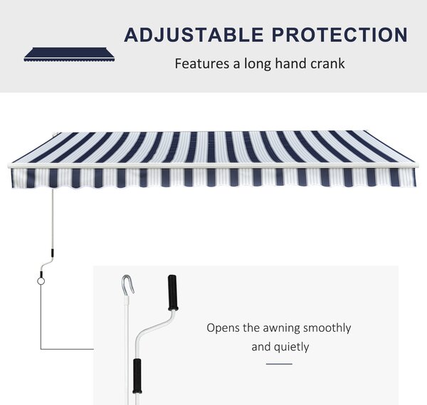 Outsunny Garden Patio Manual Retractable Awning Canopy Sun Shade Shelter, 3m x 2.5m-Blue/White