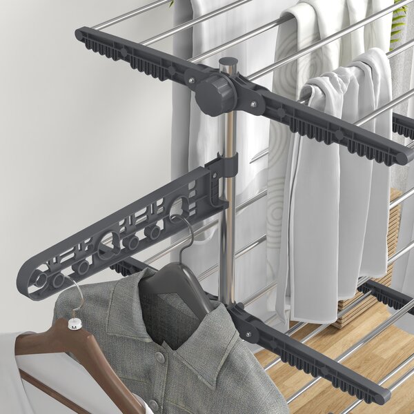HOMCOM 4-Tier Clothes Airer, Foldable Clothes Drying Rack, Stainless Steel Clothes Dryer with Wheels & Wings, Easy Assembly Aosom UK