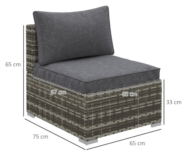 Outsunny Outdoor Garden Furniture Rattan Single Middle Sofa with Cushions for Backyard Porch Garden Poolside Deep Grey