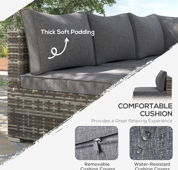 Outsunny Outdoor Garden Furniture Rattan Single Middle Sofa with Cushions for Backyard Porch Garden Poolside Deep Grey