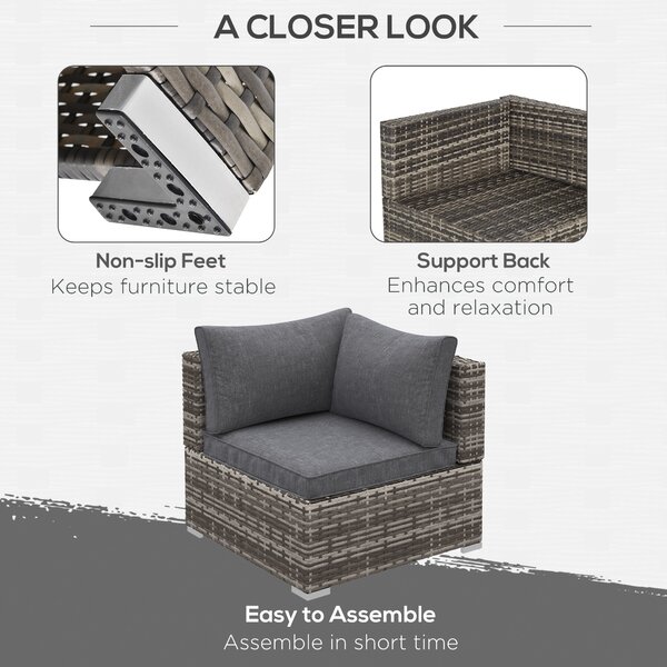 Outsunny Rattan Wicker Corner Sofa, Garden Furniture Single Chair with Cushions, Deep Grey Aosom UK