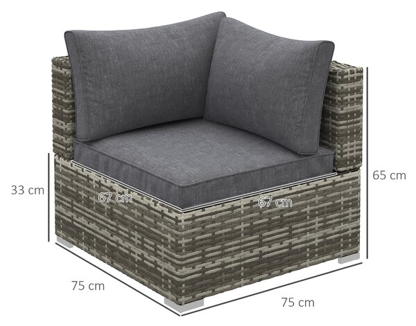 Outsunny Rattan Wicker Corner Sofa, Garden Furniture Single Chair with Cushions, Deep Grey Aosom UK