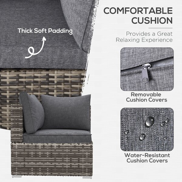 Outsunny Rattan Wicker Corner Sofa, Garden Furniture Single Chair with Cushions, Deep Grey Aosom UK
