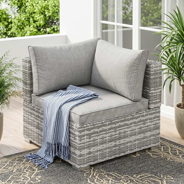 Outsunny PE Rattan Wicker Corner Sofa Garden Furniture Single Sofa Chair w/ Cushions, Grey