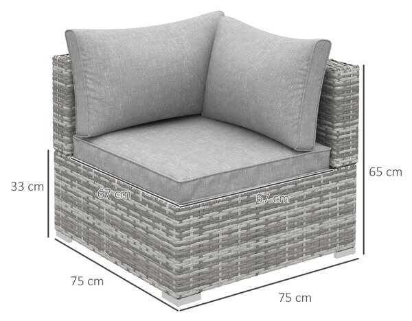 Outsunny PE Rattan Wicker Corner Sofa Garden Furniture Single Sofa Chair w/ Cushions, Grey