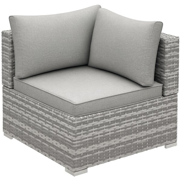Outsunny PE Rattan Wicker Corner Sofa Garden Furniture Single Sofa Chair w/ Cushions, Grey