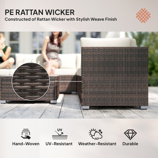 Outsunny 8pc Rattan Corner Sofa Set Rattan Garden Furniture with Thick Cushions and Glass Top Table, Mixed Brown Aosom UK
