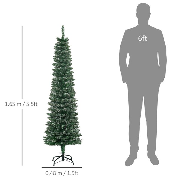 HOMCOM 5.5FT Artificial Snow Dipped Christmas Tree Xmas Pencil Tree Holiday Home Indoor Decoration with Foldable Black Stand, Green Aosom UK