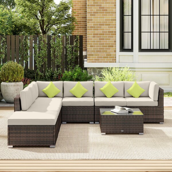 Outsunny 8pc Rattan Corner Sofa Set Rattan Garden Furniture with Thick Cushions and Glass Top Table, Mixed Brown Aosom UK
