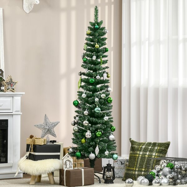 HOMCOM 5.5FT Artificial Snow Dipped Christmas Tree Xmas Pencil Tree Holiday Home Indoor Decoration with Foldable Black Stand, Green Aosom UK