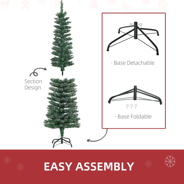 HOMCOM 5.5FT Artificial Snow Dipped Christmas Tree Xmas Pencil Tree Holiday Home Indoor Decoration with Foldable Black Stand, Green Aosom UK