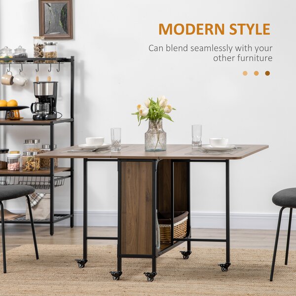 HOMCOM Six-Person Drop Leaf Dining Table - Brown/Black Aosom UK