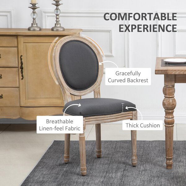 HOMCOM Dining Chairs Set of 2, French-Style Kitchen Chairs, Armless Accent Chairs with Backrest and Linen-Touch Upholstery, Cat Scratch Anti, Grey Aosom UK
