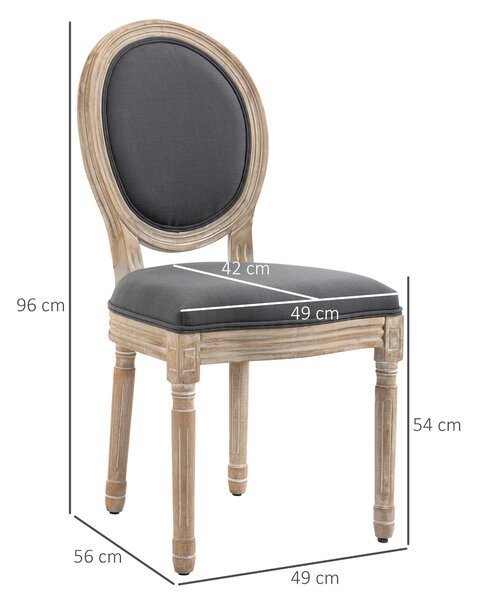 HOMCOM Dining Chairs Set of 2, French-Style Kitchen Chairs, Armless Accent Chairs with Backrest and Linen-Touch Upholstery, Cat Scratch Anti, Grey Aosom UK