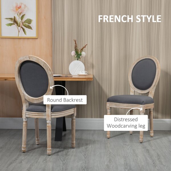 HOMCOM Dining Chairs Set of 2, French-Style Kitchen Chairs, Armless Accent Chairs with Backrest and Linen-Touch Upholstery, Cat Scratch Anti, Grey Aosom UK