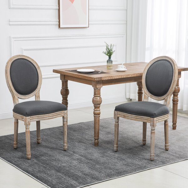 HOMCOM Dining Chairs Set of 2, French-Style Kitchen Chairs, Armless Accent Chairs with Backrest and Linen-Touch Upholstery, Cat Scratch Anti, Grey Aosom UK