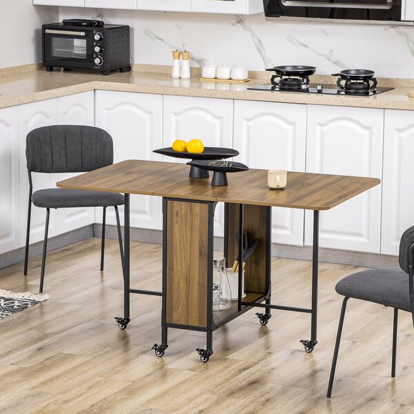 HOMCOM Six-Person Drop Leaf Dining Table - Brown/Black Aosom UK