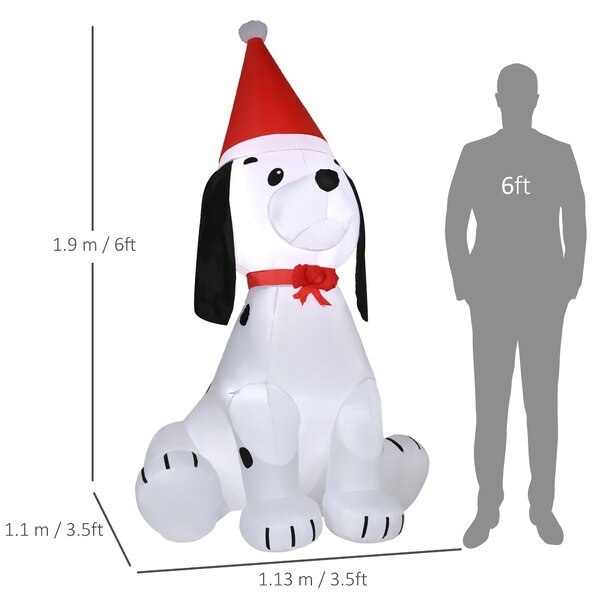 HOMCOM 1.8m Inflatable Christmas Puppy Dog Wearing Santa Hat Lighted Outdoor Decoration Blow Up Decor for Holiday Indoor