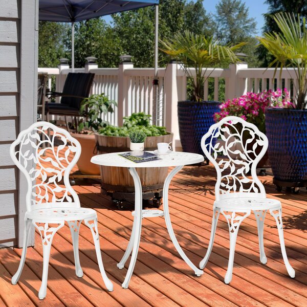 Outsunny 3 Pcs Aluminium Bistro Set Garden Furniture Dining Table Chairs Antique Outdoor Seat Patio Seater White Aosom UK
