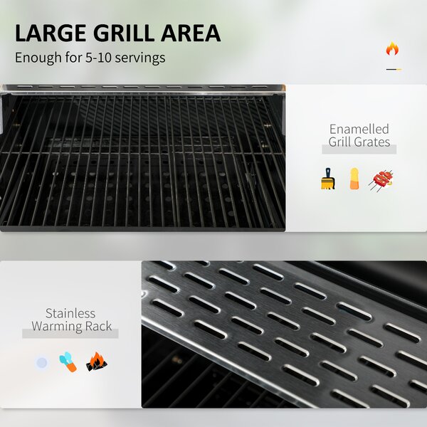 Outsunny Outddor Portable Charcoal BBQ Wide 120cm, with Pull-out Ash Catcher Side Hooks & Bottle Opener, Side & Bottom Shelves Aosom UK