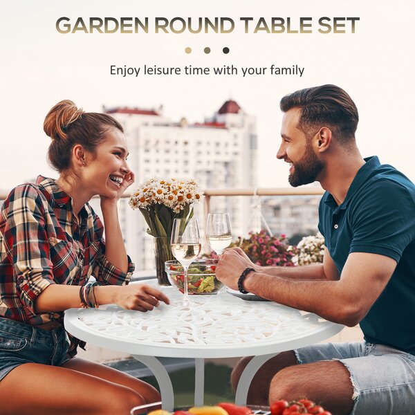 Outsunny 3 Pcs Aluminium Bistro Set Garden Furniture Dining Table Chairs Antique Outdoor Seat Patio Seater White Aosom UK