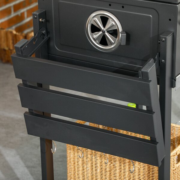 Outsunny Outddor Portable Charcoal BBQ Wide 120cm, with Pull-out Ash Catcher Side Hooks & Bottle Opener, Side & Bottom Shelves Aosom UK
