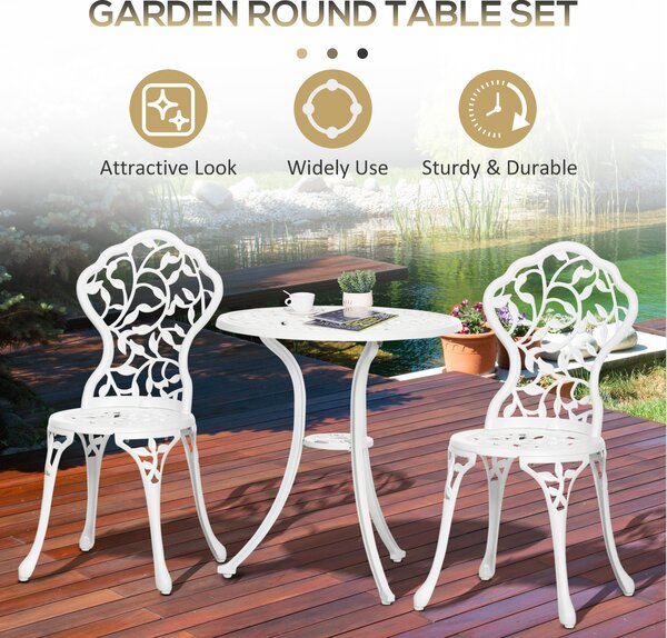 Outsunny 3 Pcs Aluminium Bistro Set Garden Furniture Dining Table Chairs Antique Outdoor Seat Patio Seater White Aosom UK
