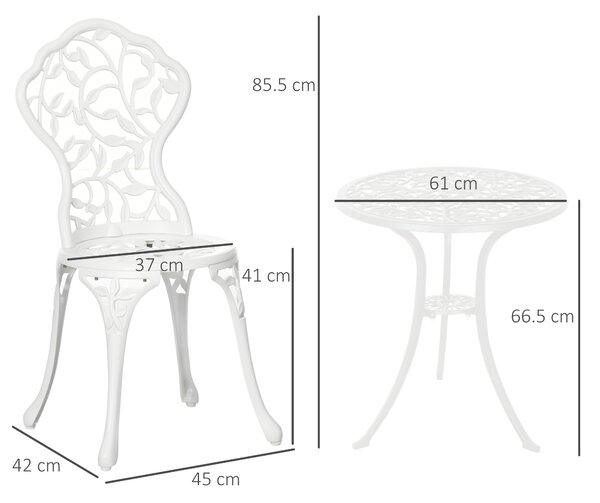Outsunny 3 Pcs Aluminium Bistro Set Garden Furniture Dining Table Chairs Antique Outdoor Seat Patio Seater White Aosom UK
