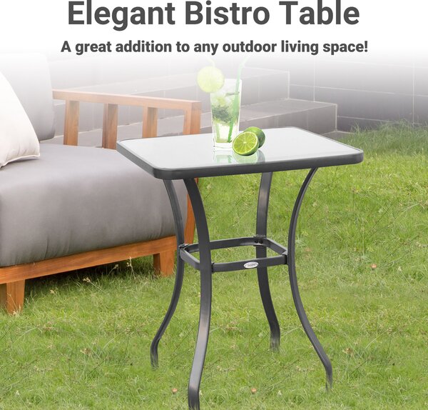 Outsunny Bar Table Bistro Square Glass Dining Kitchen Breakfast Pub Party Metal Garden Café Coffee Garden Table