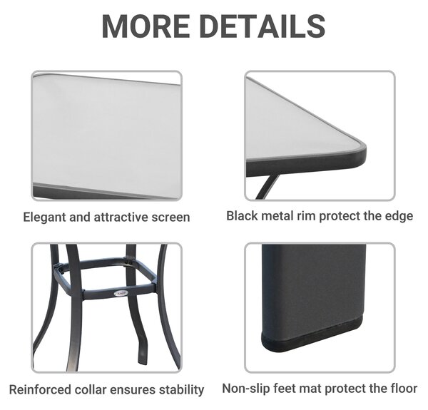 Outsunny Bar Table Bistro Square Glass Dining Kitchen Breakfast Pub Party Metal Garden Café Coffee Garden Table