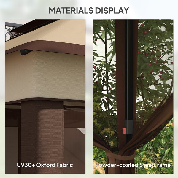 Outsunny 3 x 3(m) Pop Up Gazebo, Height Adjustable Instant Event Shelter with Netting and Carrying Bag, Beige