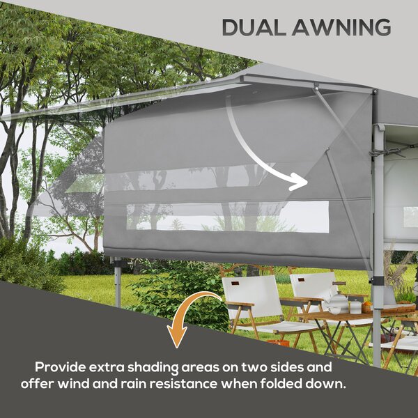 Outsunny 5 x 3(m) Pop Up Gazebo with Extend Dual Awnings, 1 Person Easy up Marquee Party Tent with 1-Button Push, Double Roof, Sandbags, Aosom UK