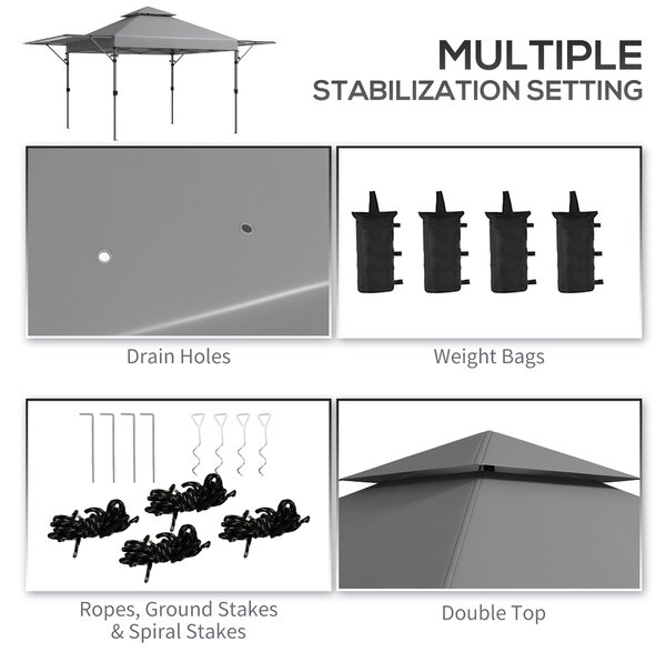 Outsunny 5 x 3(m) Pop Up Gazebo with Extend Dual Awnings, 1 Person Easy up Marquee Party Tent with 1-Button Push, Double Roof, Sandbags, Aosom UK