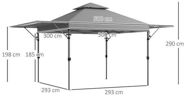 Outsunny 5 x 3(m) Pop Up Gazebo with Extend Dual Awnings, 1 Person Easy up Marquee Party Tent with 1-Button Push, Double Roof, Sandbags, Aosom UK
