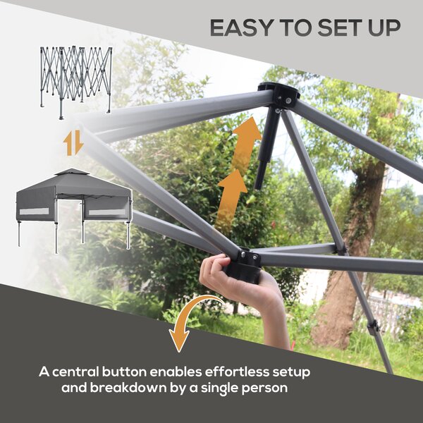 Outsunny 5 x 3(m) Pop Up Gazebo with Extend Dual Awnings, 1 Person Easy up Marquee Party Tent with 1-Button Push, Double Roof, Sandbags, Aosom UK