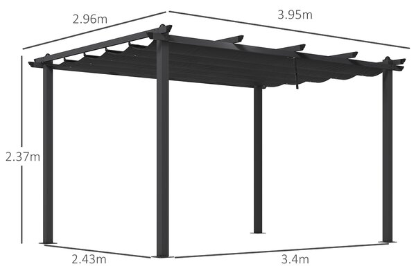 Outsunny 3 x 4m Aluminium Pergola with Retractable Roof, Garden Gazebo Canopy Sun Shade Shelter for Grill, Patio, Deck