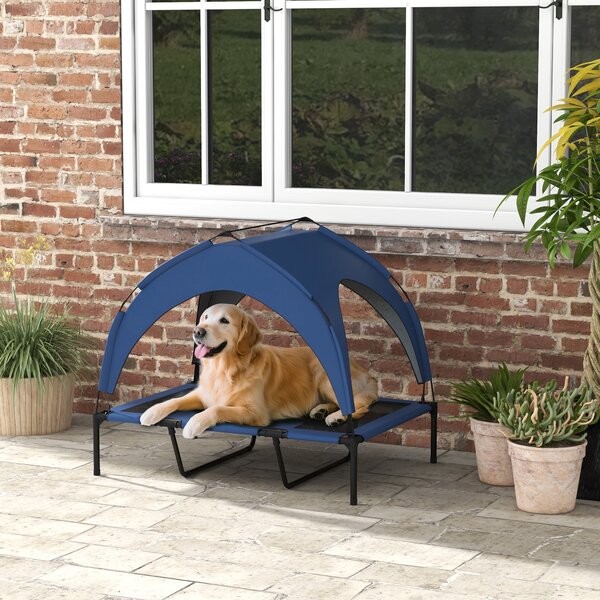 PawHut Cooling Raised Pet Bed with Washable Breathable Mesh for Large Dogs, 106 x 76 x 94cm, Dark Blue Aosom UK