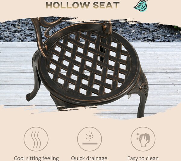 Outsunny 3 Piece Garden Bistro Set Aluminium Outdoor Furniture Set for 2 Patio Chairs and Table with Umbrella Hole Bronze Tone