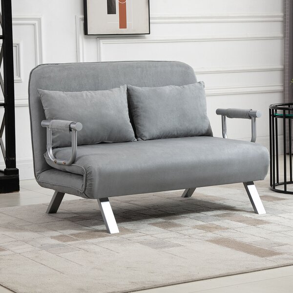 HOMCOM Two-Seater Click-Clack Sofa Bed - Light Grey Aosom UK