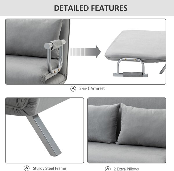 HOMCOM Two-Seater Click-Clack Sofa Bed - Light Grey Aosom UK