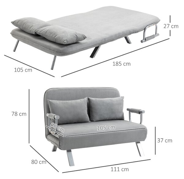 HOMCOM Two-Seater Click-Clack Sofa Bed - Light Grey Aosom UK