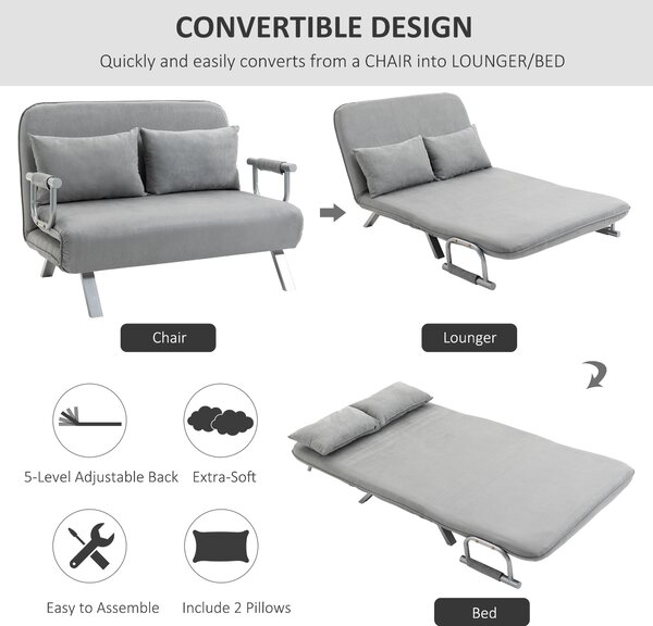 HOMCOM Two-Seater Click-Clack Sofa Bed - Light Grey Aosom UK