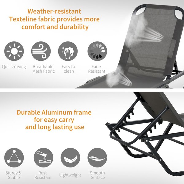 Outsunny Sun Lounger Relaxer Recliner with 5-Position Adjustable Backrest Lightweight Frame for Pool or Sun Bathing Grey Aosom UK