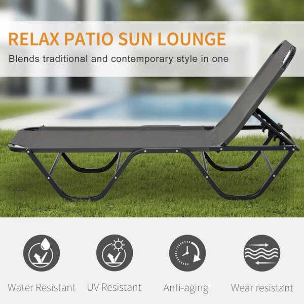 Outsunny Sun Lounger Relaxer Recliner with 5-Position Adjustable Backrest Lightweight Frame for Pool or Sun Bathing Grey Aosom UK