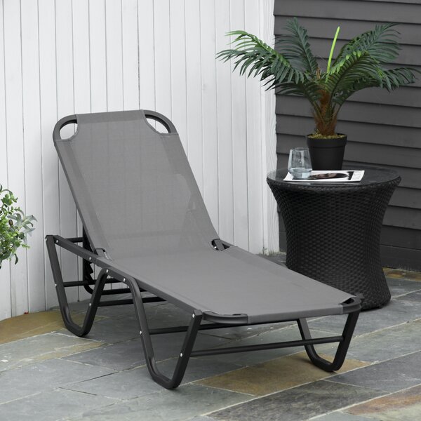 Outsunny Sun Lounger Relaxer Recliner with 5-Position Adjustable Backrest Lightweight Frame for Pool or Sun Bathing Grey Aosom UK