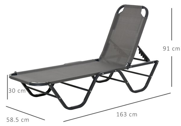 Outsunny Sun Lounger Relaxer Recliner with 5-Position Adjustable Backrest Lightweight Frame for Pool or Sun Bathing Grey Aosom UK
